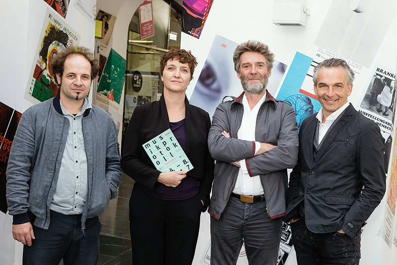 v.l.: Fränk Zimmer (Producer und Co-Kurator), Elke Tschaikner (Leiterin Ö1-Musikredaktion, Programmverantwortliche), Christian Scheib (Ö1, Co-Kurator) und Gernot Rath (ORF Steiermark-Kulturchef)
