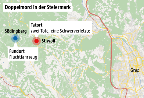 Karte zeigt Tatort und Fundort des Fluchtautos